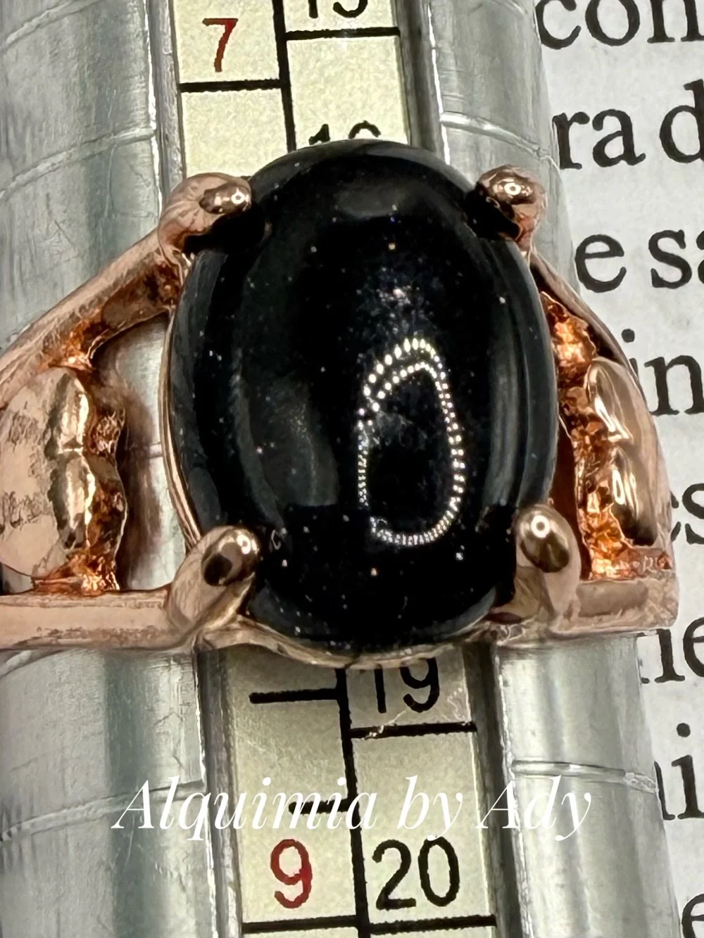 Rose Gold Midnight blue Goldstone Oval Ring